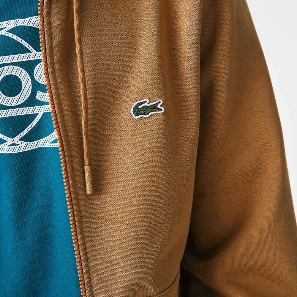 Lacoste Kangaroo Pocket Fleece Zipped Marrones | 8975-WJMDB