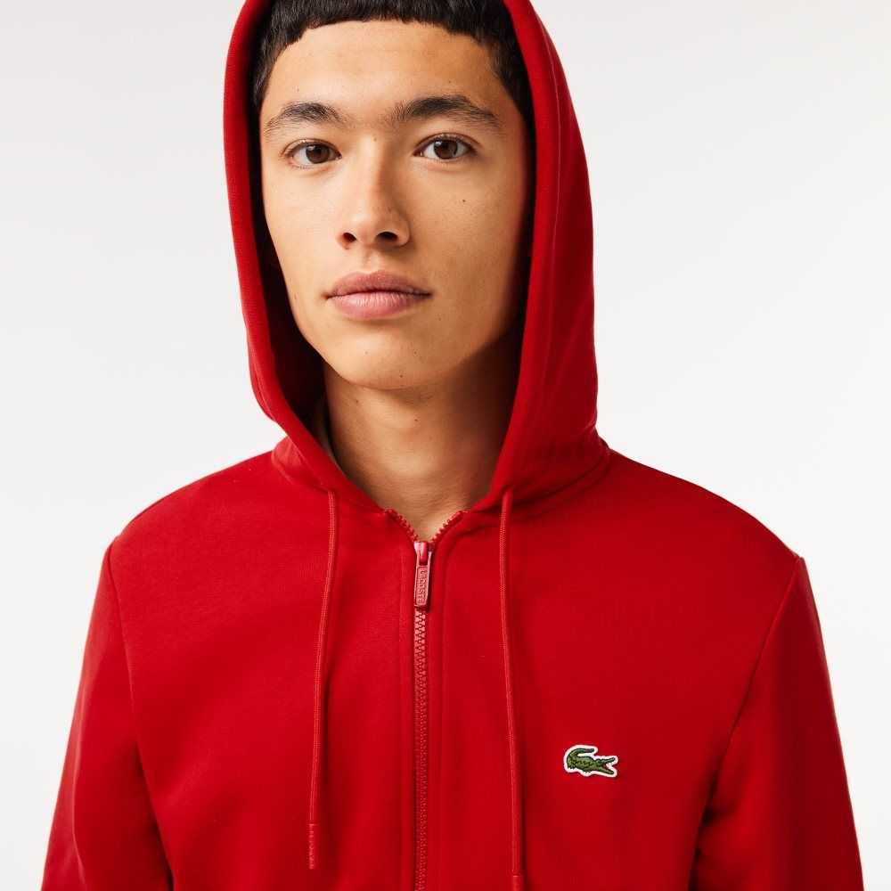 Lacoste Kangaroo Pocket Fleece Zipped Rojas | 8624-KIFDX