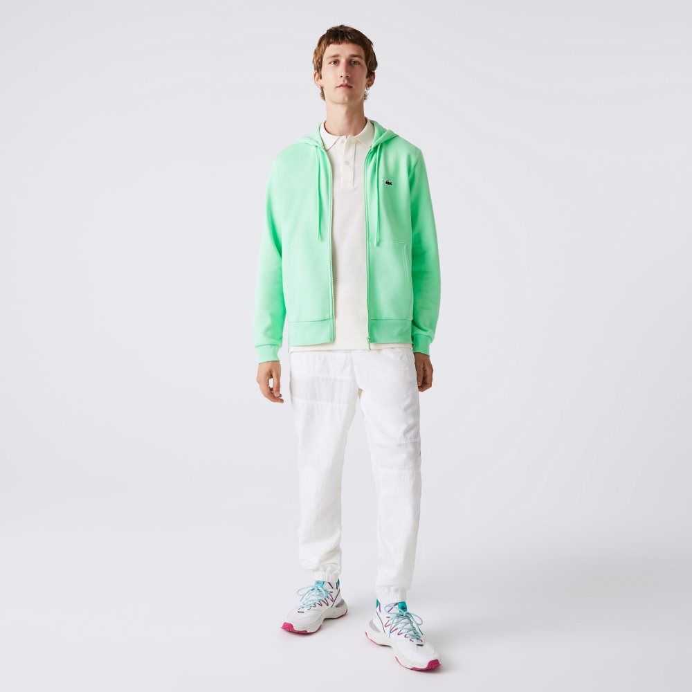 Lacoste Kangaroo Pocket Fleece Zipped Sweatshirt Verde Claro | 6807-GVRBK