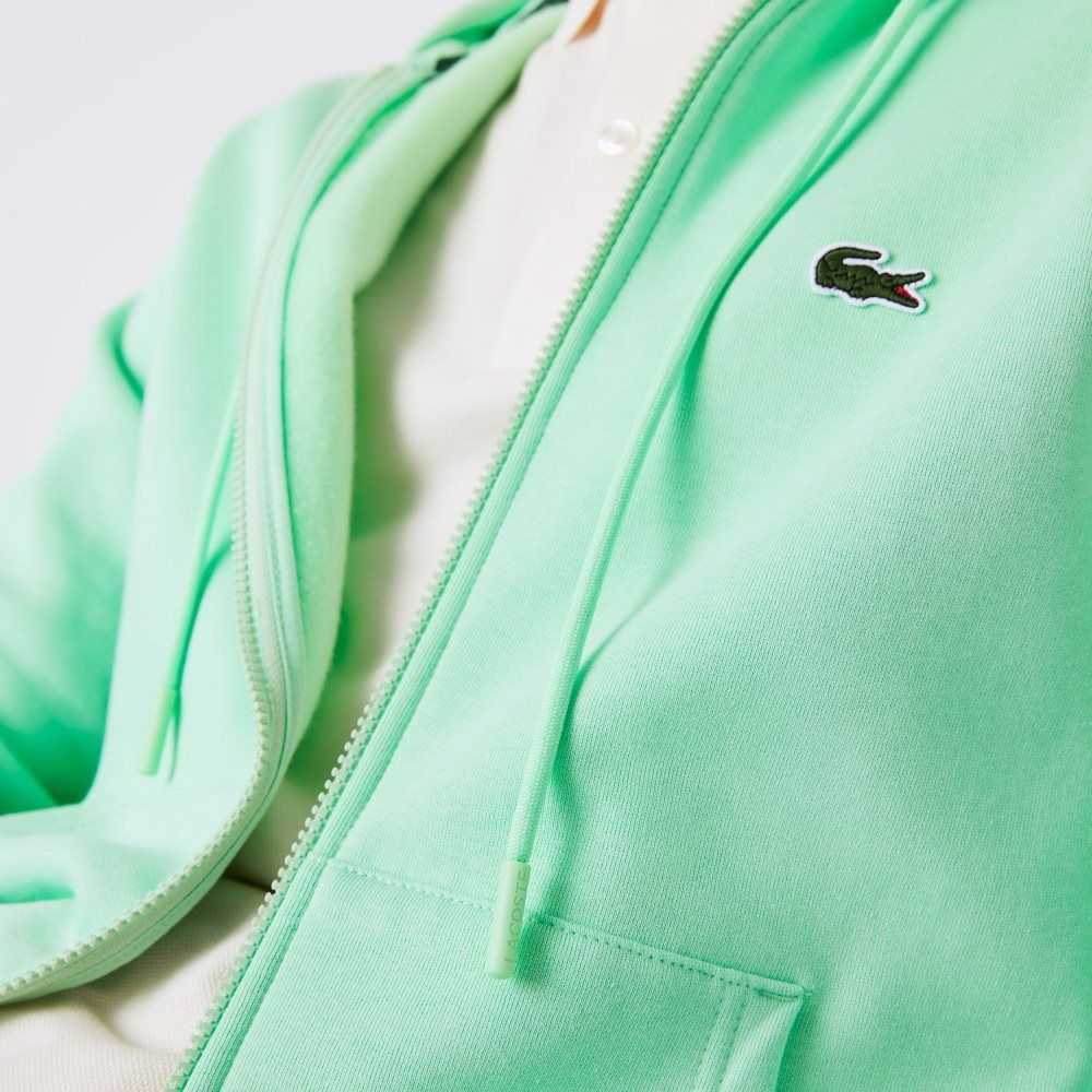 Lacoste Kangaroo Pocket Fleece Zipped Sweatshirt Verde Claro | 6807-GVRBK