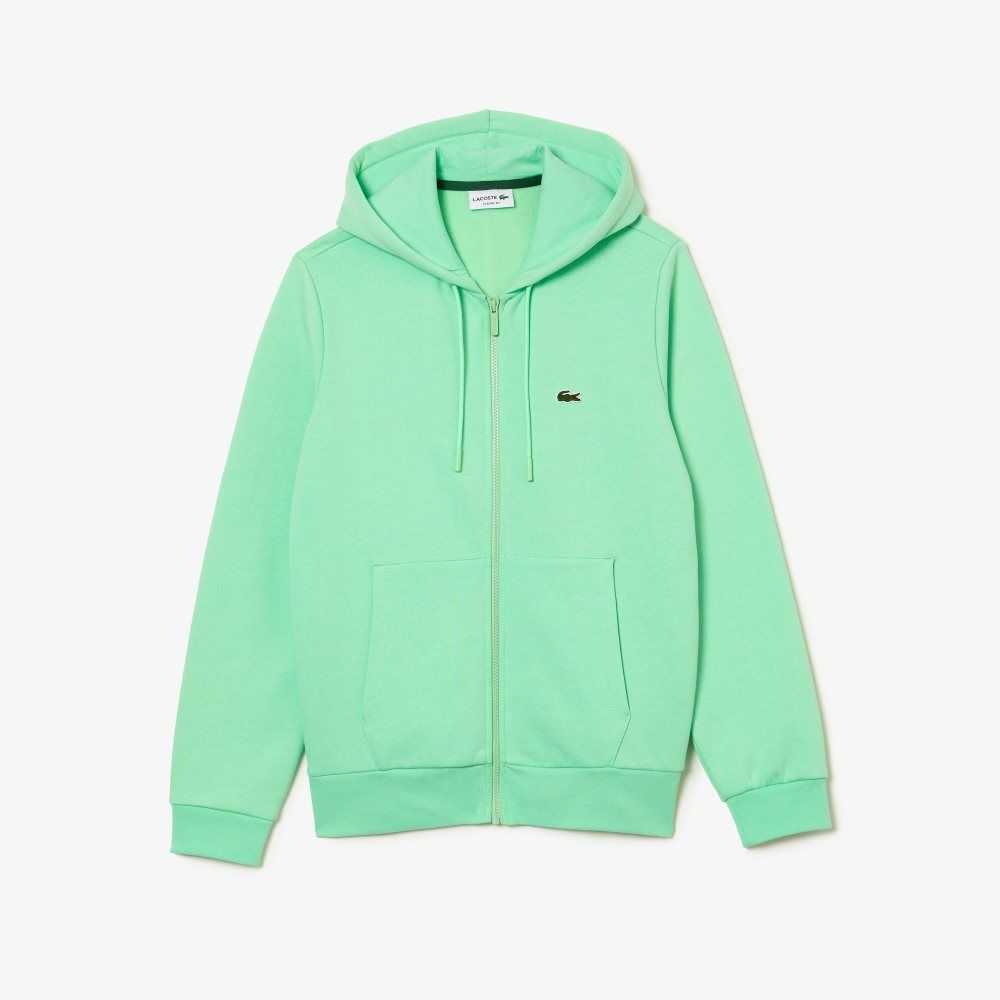 Lacoste Kangaroo Pocket Fleece Zipped Sweatshirt Verde Claro | 6807-GVRBK