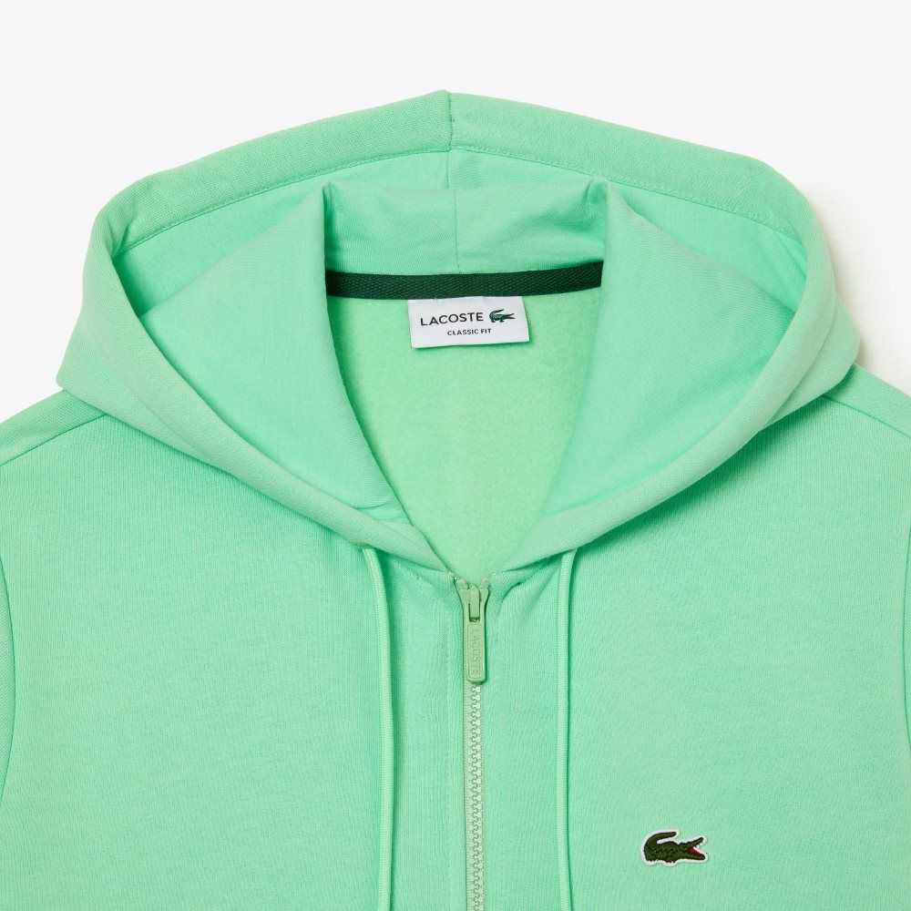 Lacoste Kangaroo Pocket Fleece Zipped Sweatshirt Verde Claro | 6807-GVRBK