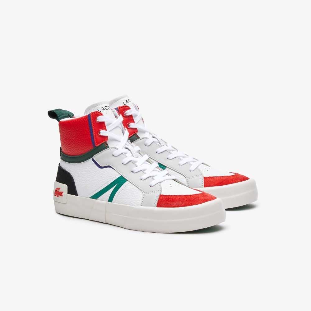 Lacoste L004 Mid Cuero Blancas Rojas | 8760-OPMVD