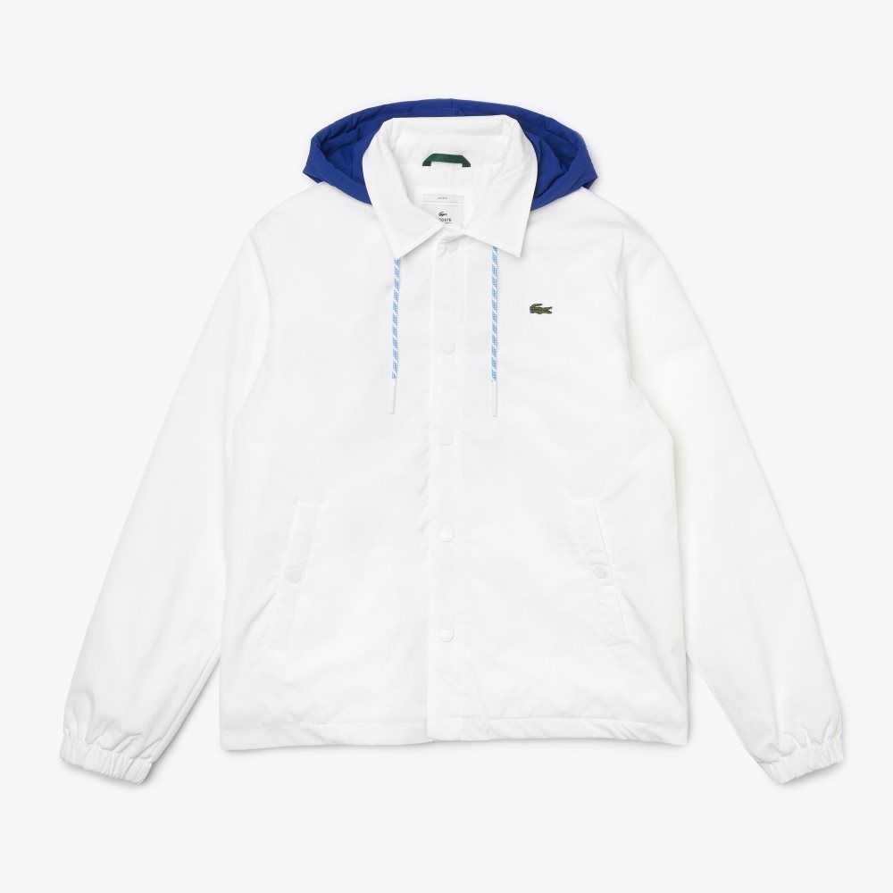 Lacoste LIVE Contrast Hood Buttoned Blancas Azules | 7801-TGDKO