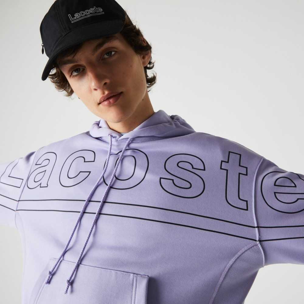 Lacoste LIVE Loose Fit Encapuchado Print Fleece Moradas | 9834-UYWEN