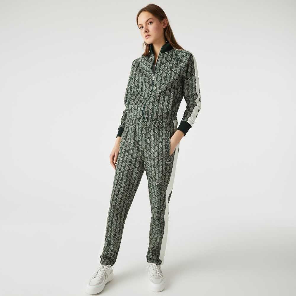 Lacoste LIVE Monogram Jacquard Tracksuit Verde Beige | 1547-UKMOC