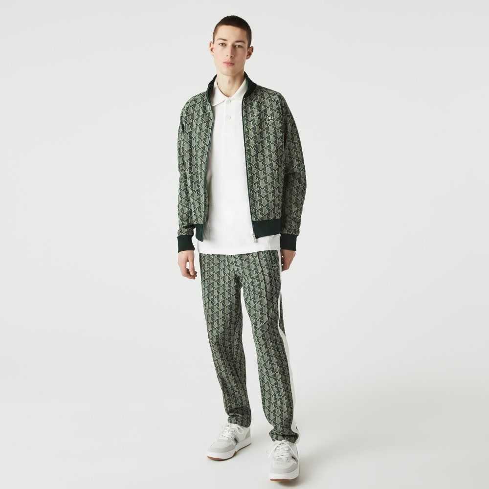 Lacoste LIVE Monogram Jacquard Tracksuit Verde Beige | 1547-UKMOC