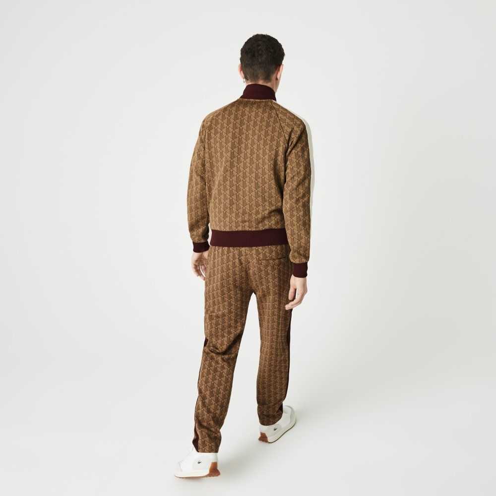 Lacoste LIVE Monogram Jacquard Tracksuit Beige Burdeos | 5974-MPHWJ