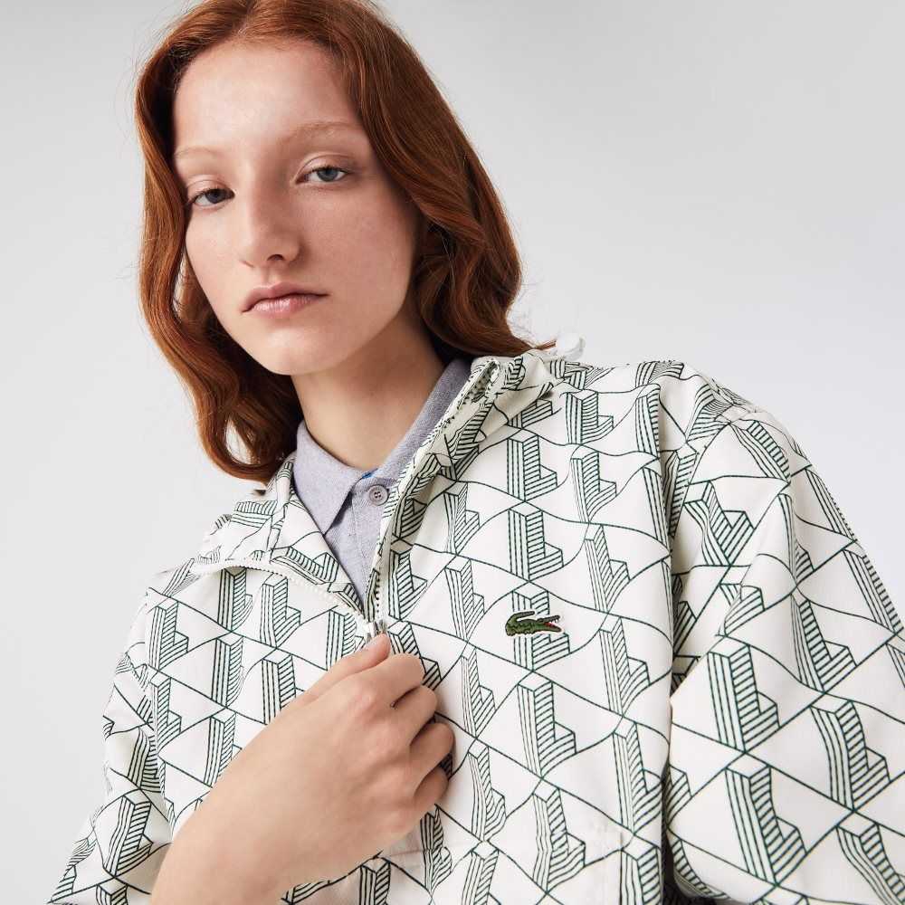 Lacoste LIVE Monogram Patterned Pullover Windbreaker Blancas Verde | 5374-IKRYL