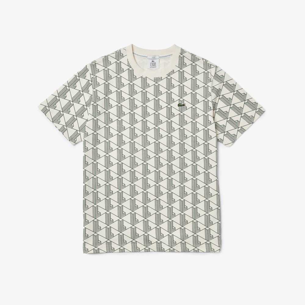 Lacoste LIVE Monogram Print Algodon Blancas Verde | 1784-AIUBJ