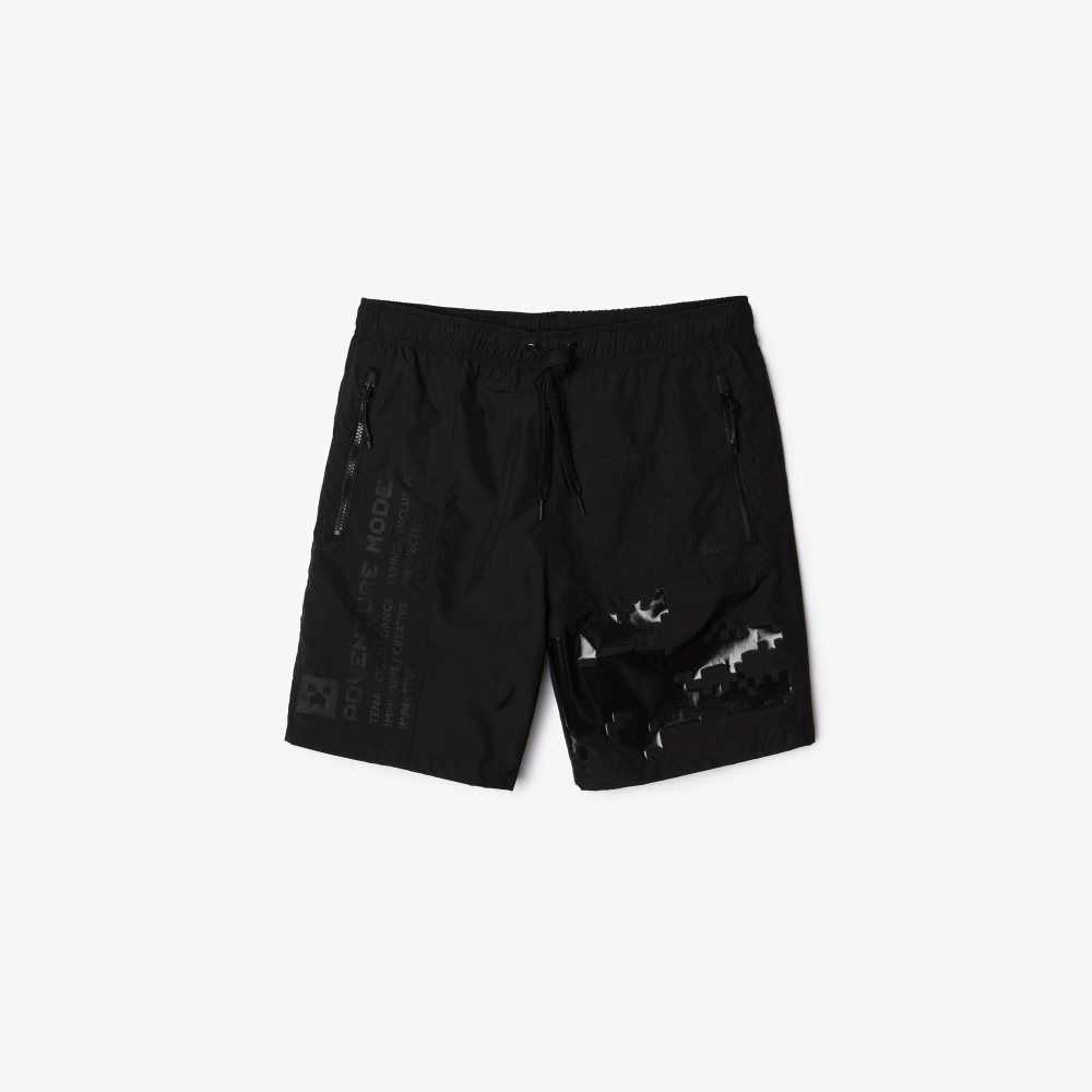 Lacoste LIVE x Minecraft Nylon Bermuda Negras | 0297-KENID