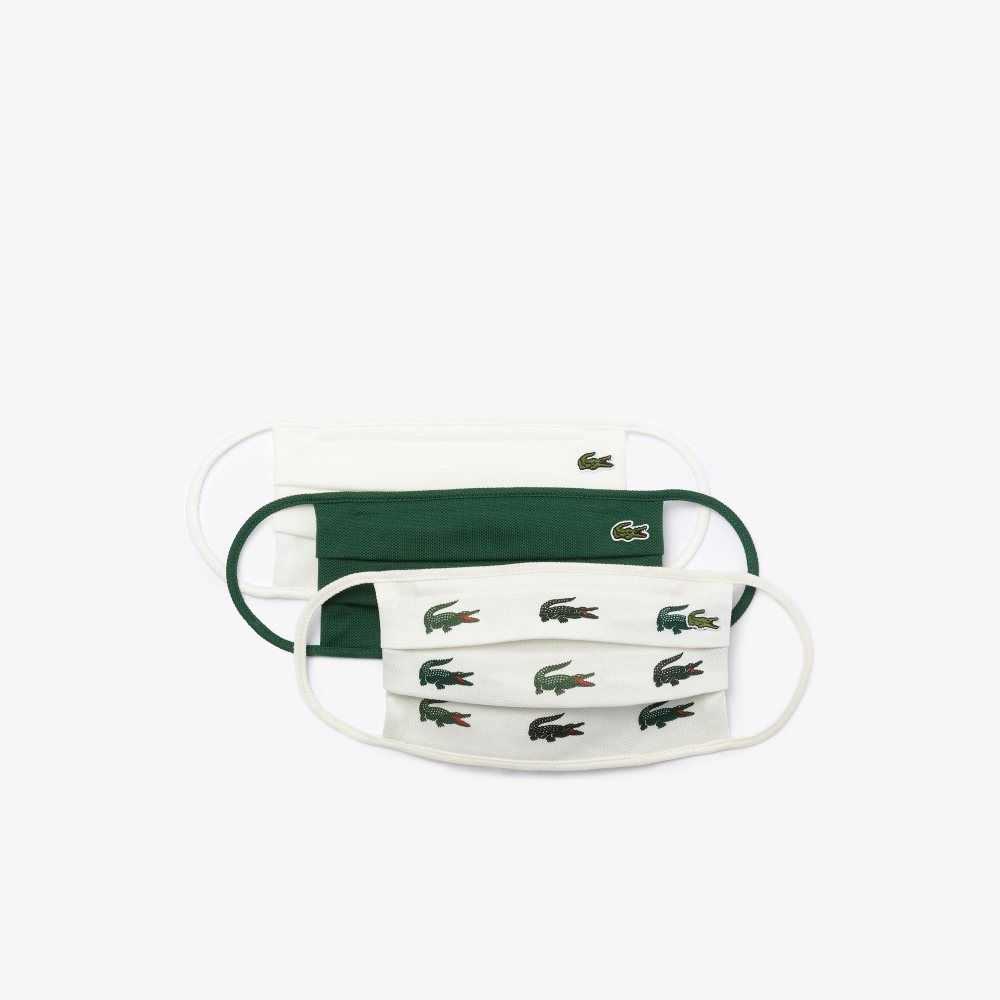 Lacoste L.12.12 Algodon Face Masks 3-Pack Verde Blancas | 7694-EGATU