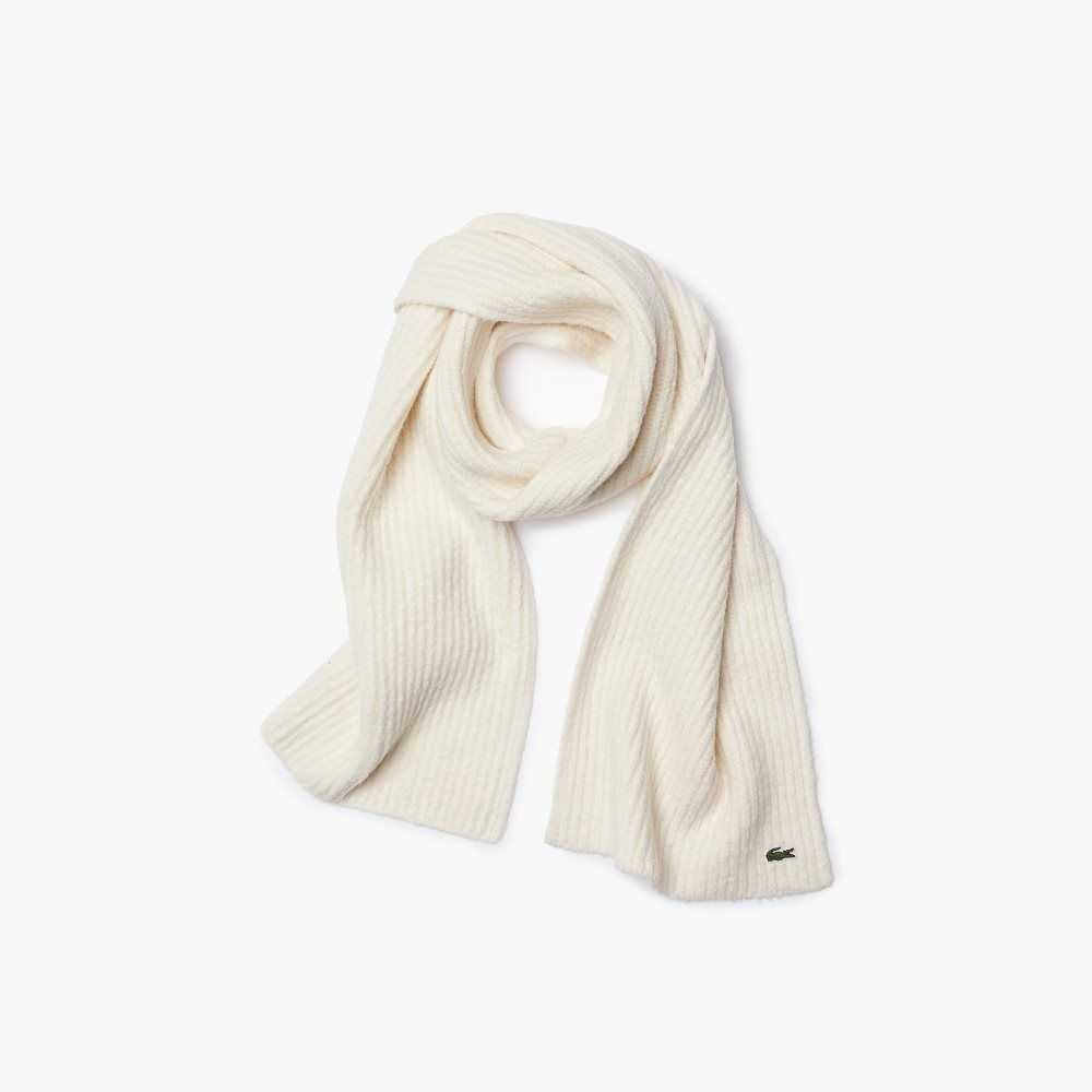 Lacoste Large Acanalado Lana Scarf Blancas | 6983-SGPKW