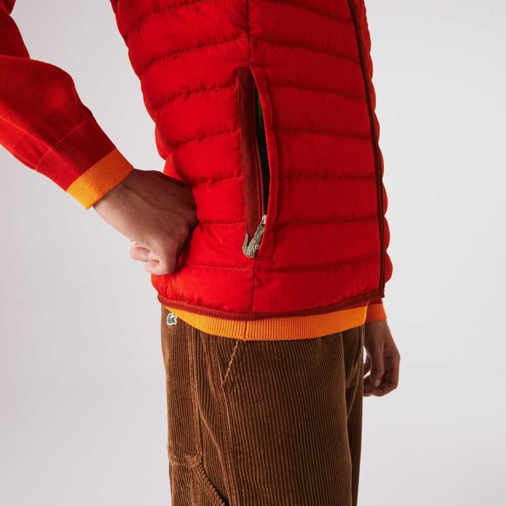 Lacoste Ligeros Foldable Agua-Resistant Puffer Coat Rojas | 0483-QAGZH