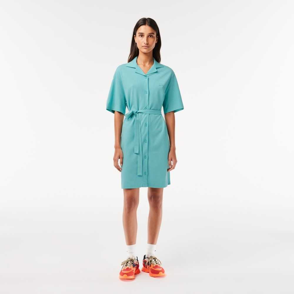 Lacoste Linen/Algodon Blend Belted Button Verde Menta | 0295-GWSVL