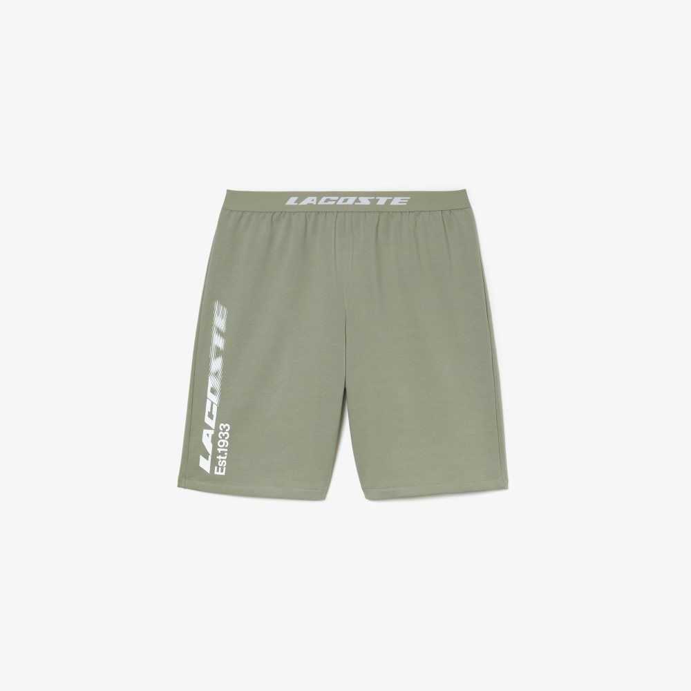 Lacoste Logo Waistband Fleece Shorts Kaki Verde | 8739-ZVAHJ