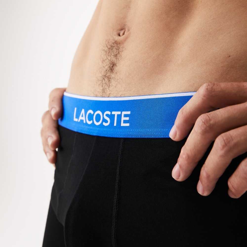 Lacoste Long Algodon Boxer Brief 3-Pack Negras Azules Gris Oscuro | 4176-XJCAU