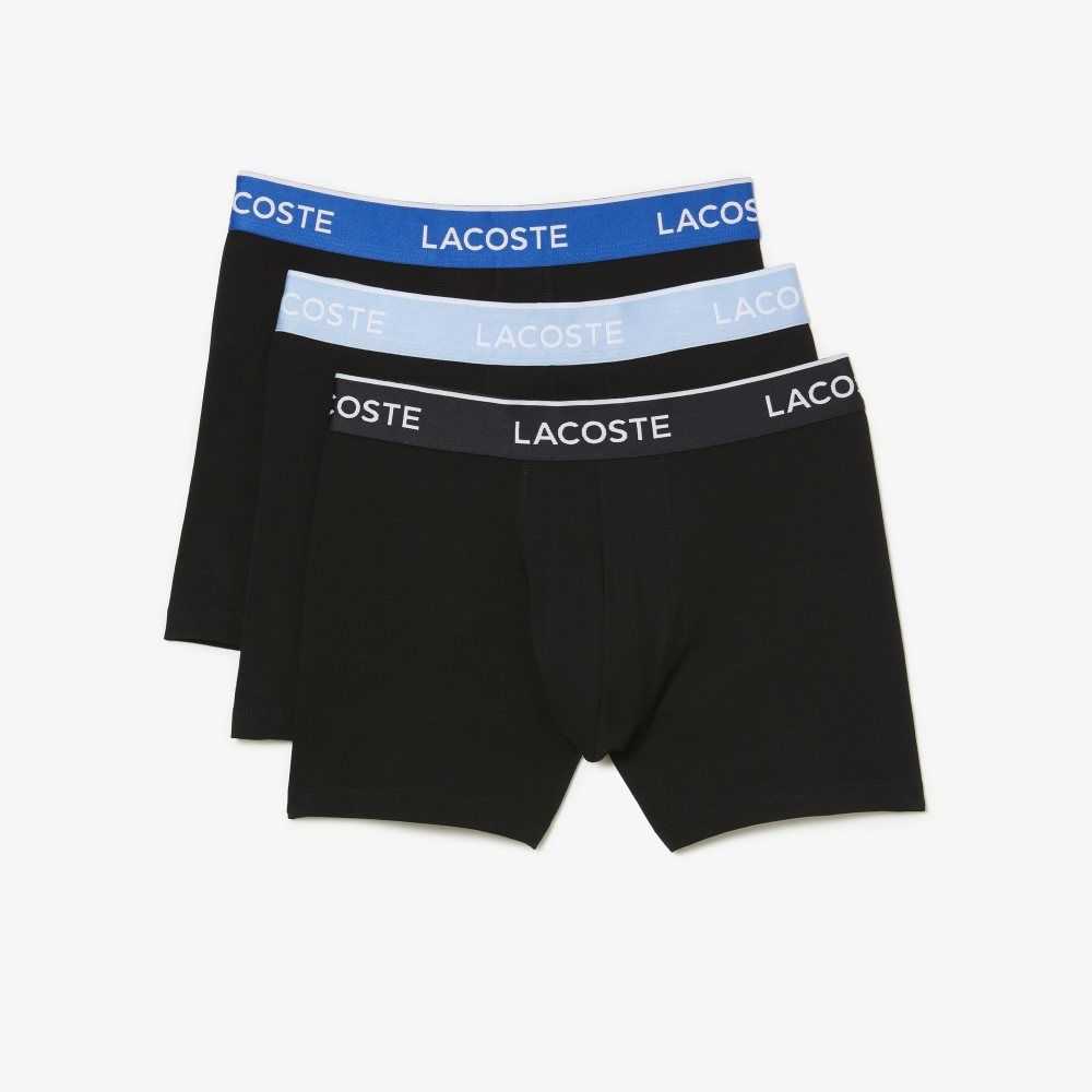 Lacoste Long Algodon Boxer Brief 3-Pack Negras Azules Gris Oscuro | 4176-XJCAU