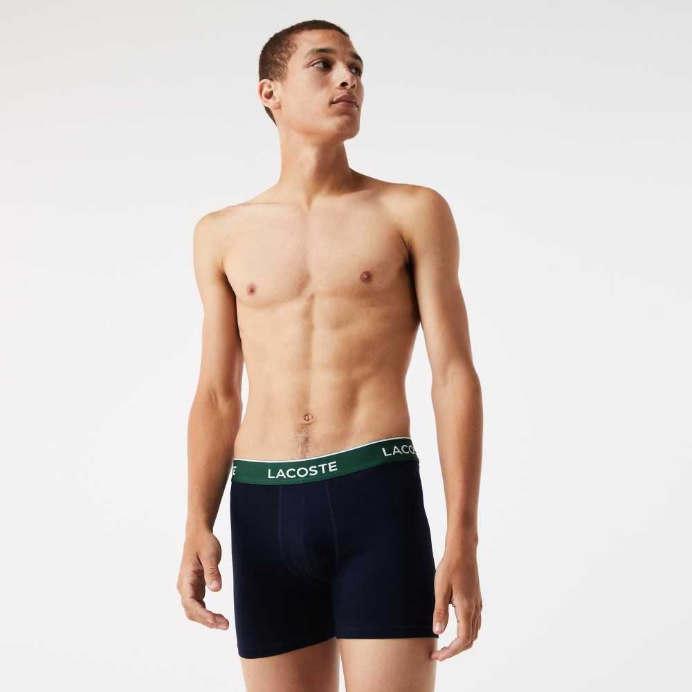 Lacoste Long Algodon Boxer Brief 3-Pack Azul Marino Azules Verde Rojas Azul Marino Azules | 8491-KUGNS