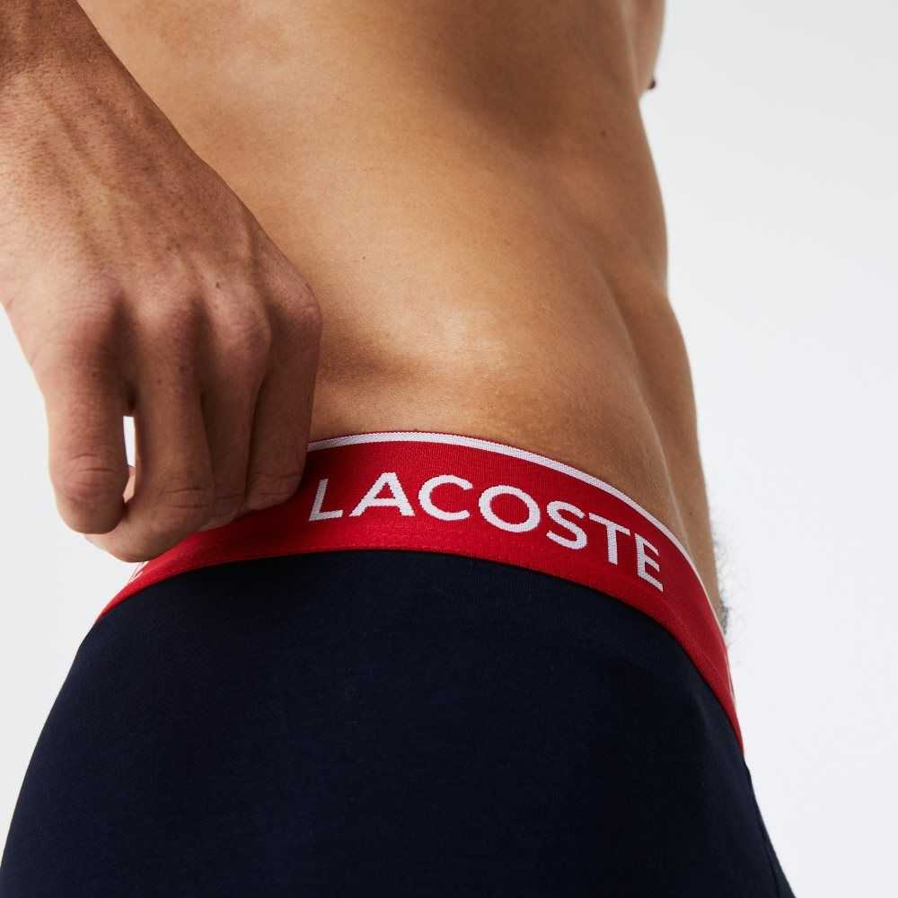 Lacoste Long Algodon Boxer Brief 3-Pack Azul Marino Azules Verde Rojas Azul Marino Azules | 8491-KUGNS