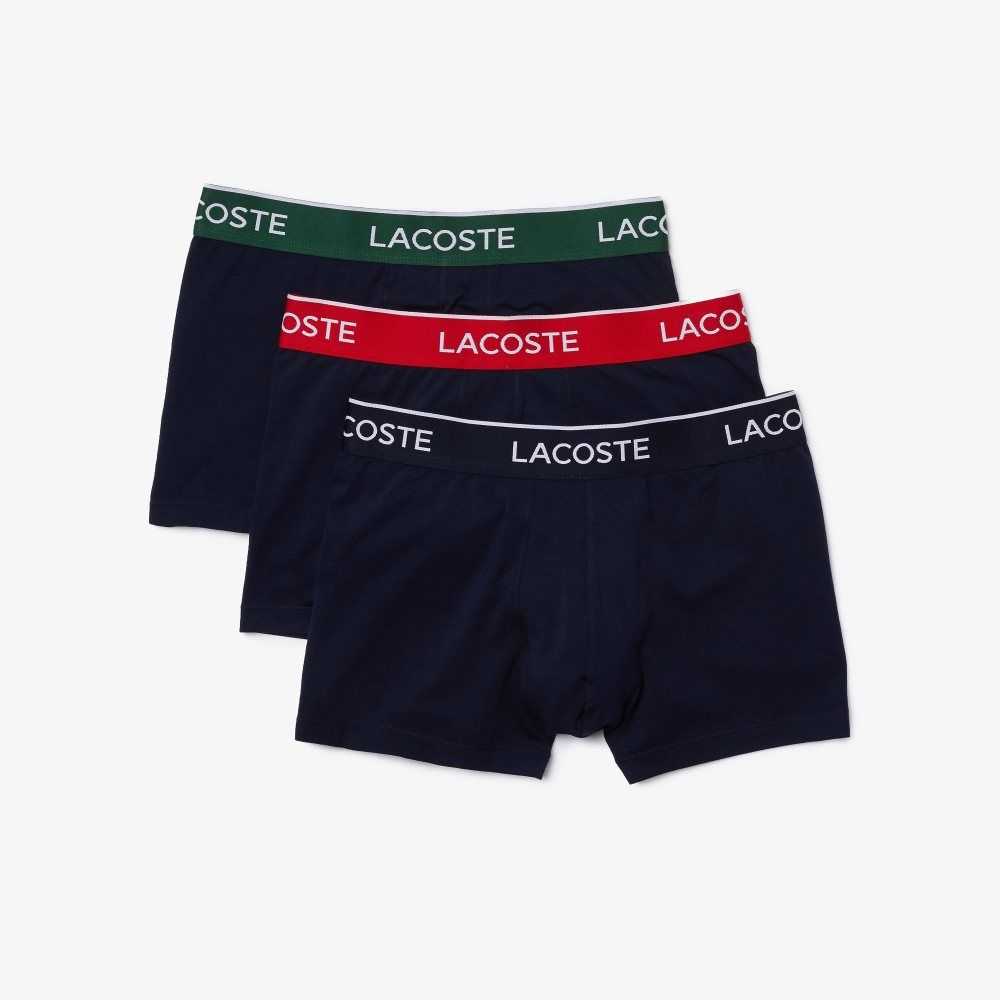 Lacoste Long Algodon Boxer Brief 3-Pack Azul Marino Azules Verde Rojas Azul Marino Azules | 8491-KUGNS