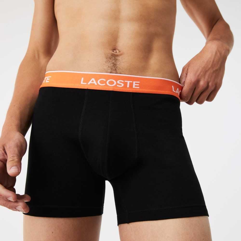 Lacoste Long Algodon Boxer Brief 3-Pack Negras Naranjas Kaki Verde Azules | 9023-EJTMA