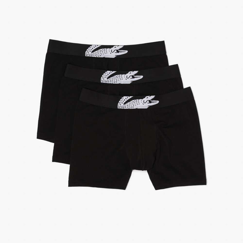 Lacoste Long Boxer Briefs 3-Pack Negras | 5064-ZBEXK