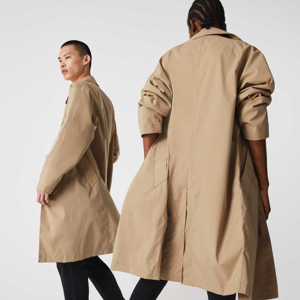 Lacoste Long Light Agua-Resistant Buttoned Parka Beige | 2357-XGOYZ