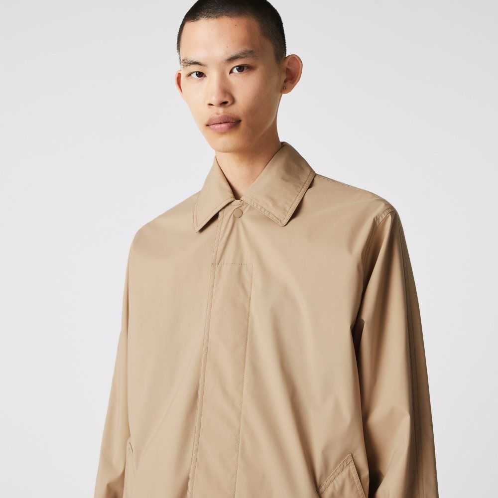 Lacoste Long Light Agua-Resistant Buttoned Parka Beige | 2357-XGOYZ