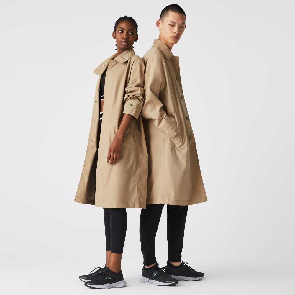 Lacoste Long Light Agua-Resistant Buttoned Parka Beige | 2357-XGOYZ