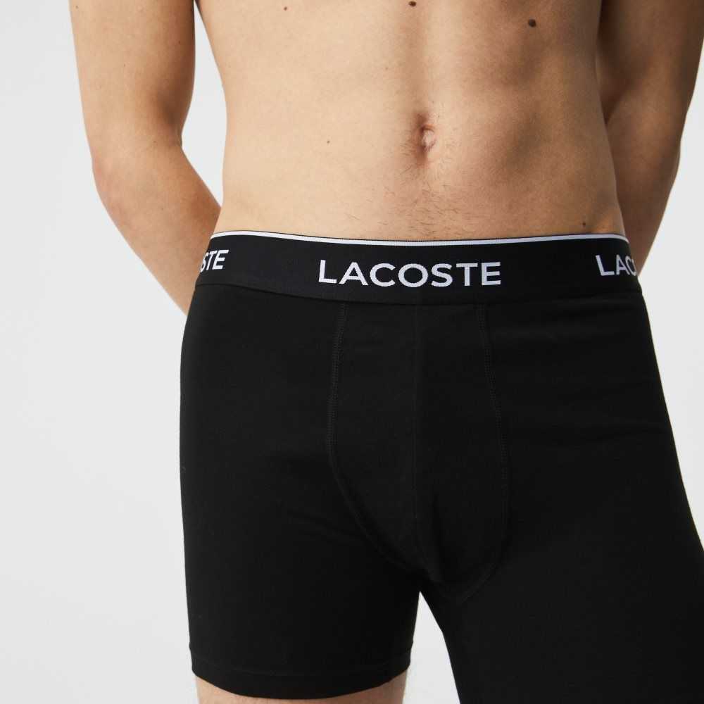 Lacoste Long Stretch Algodon Boxer Brief 3-Pack Negras | 0845-AGVBP