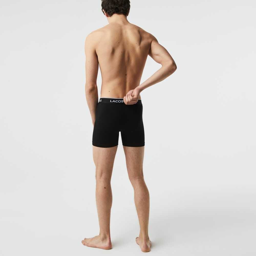 Lacoste Long Stretch Algodon Boxer Brief 3-Pack Negras | 0845-AGVBP