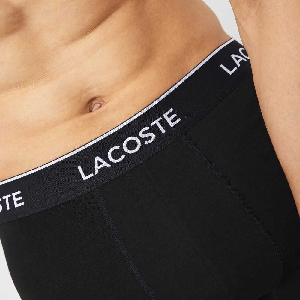 Lacoste Long Stretch Algodon Boxer Brief 3-Pack Negras | 0845-AGVBP