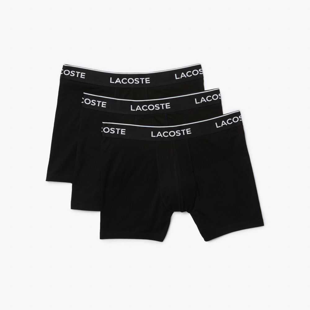 Lacoste Long Stretch Algodon Boxer Brief 3-Pack Negras | 0845-AGVBP