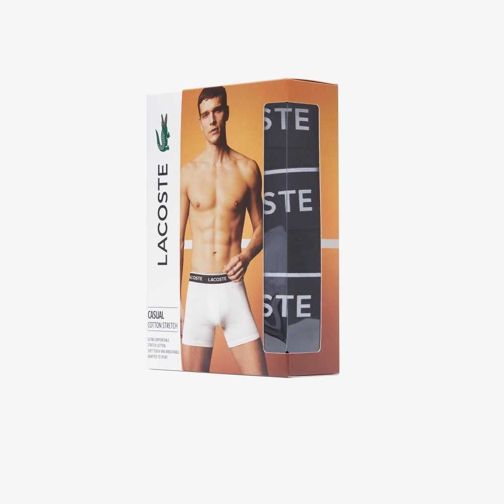 Lacoste Long Stretch Algodon Boxer Brief 3-Pack Negras | 0845-AGVBP