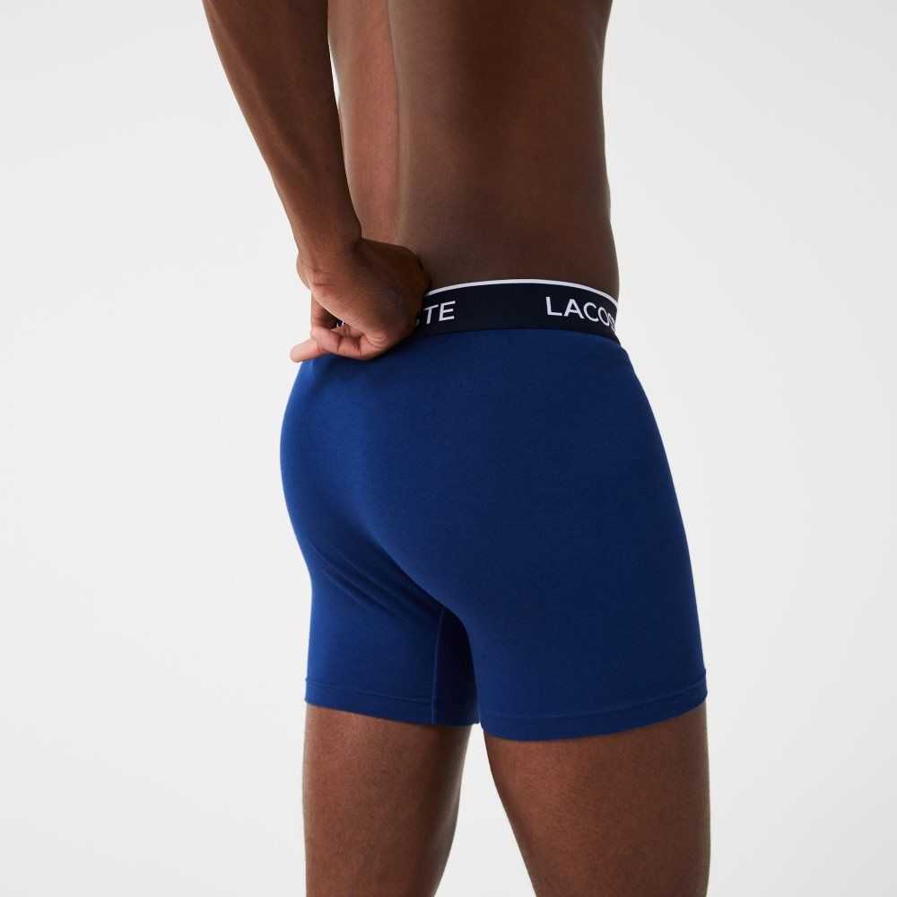 Lacoste Long Stretch Algodon Boxer Brief 3-Pack Azul Marino Azules Rojas Azul Marino Azules | 7490-SUNGD