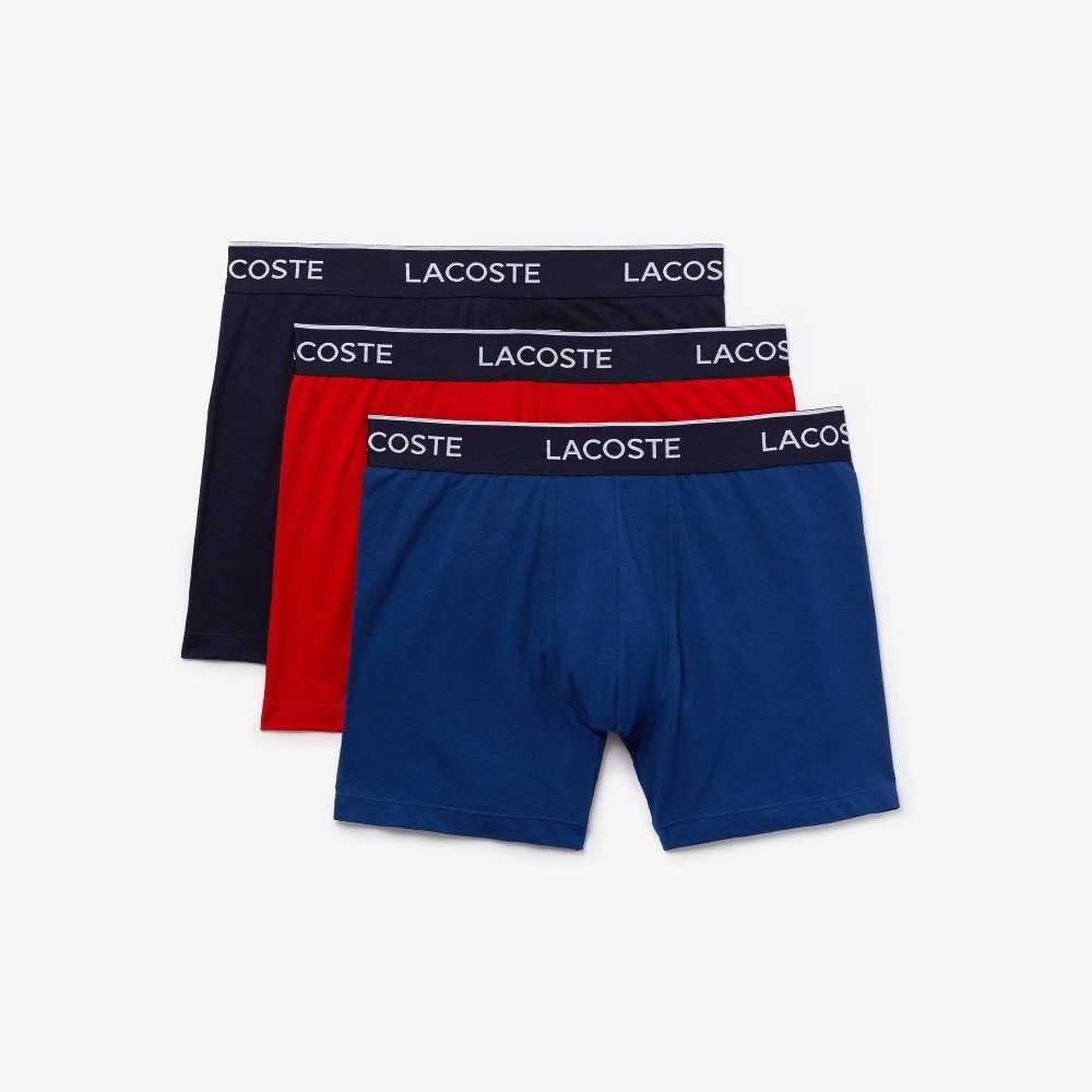 Lacoste Long Stretch Algodon Boxer Brief 3-Pack Azul Marino Azules Rojas Azul Marino Azules | 7490-SUNGD