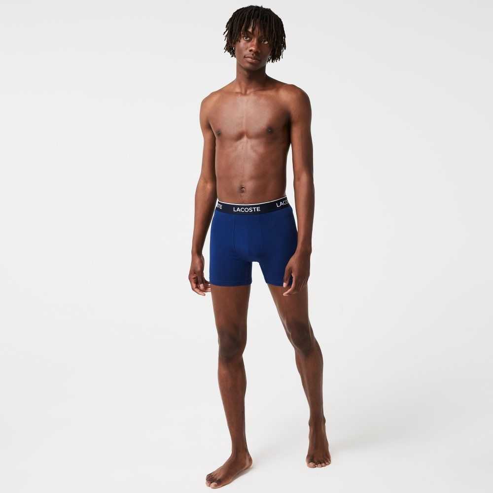 Lacoste Long Stretch Algodon Boxer Brief 3-Pack Azul Marino Azules Rojas Azul Marino Azules | 7490-SUNGD