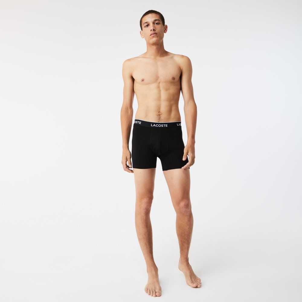 Lacoste Long Stretch Algodon Boxer Brief 3-Pack Negras Blancas Gris | 8130-CPDMK