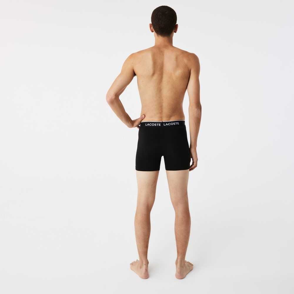 Lacoste Long Stretch Algodon Boxer Brief 3-Pack Negras Blancas Gris | 8130-CPDMK