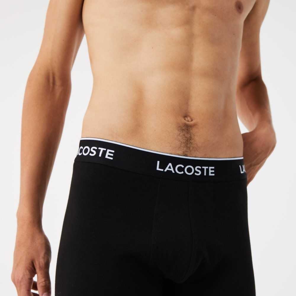 Lacoste Long Stretch Algodon Boxer Brief 3-Pack Negras Blancas Gris | 8130-CPDMK