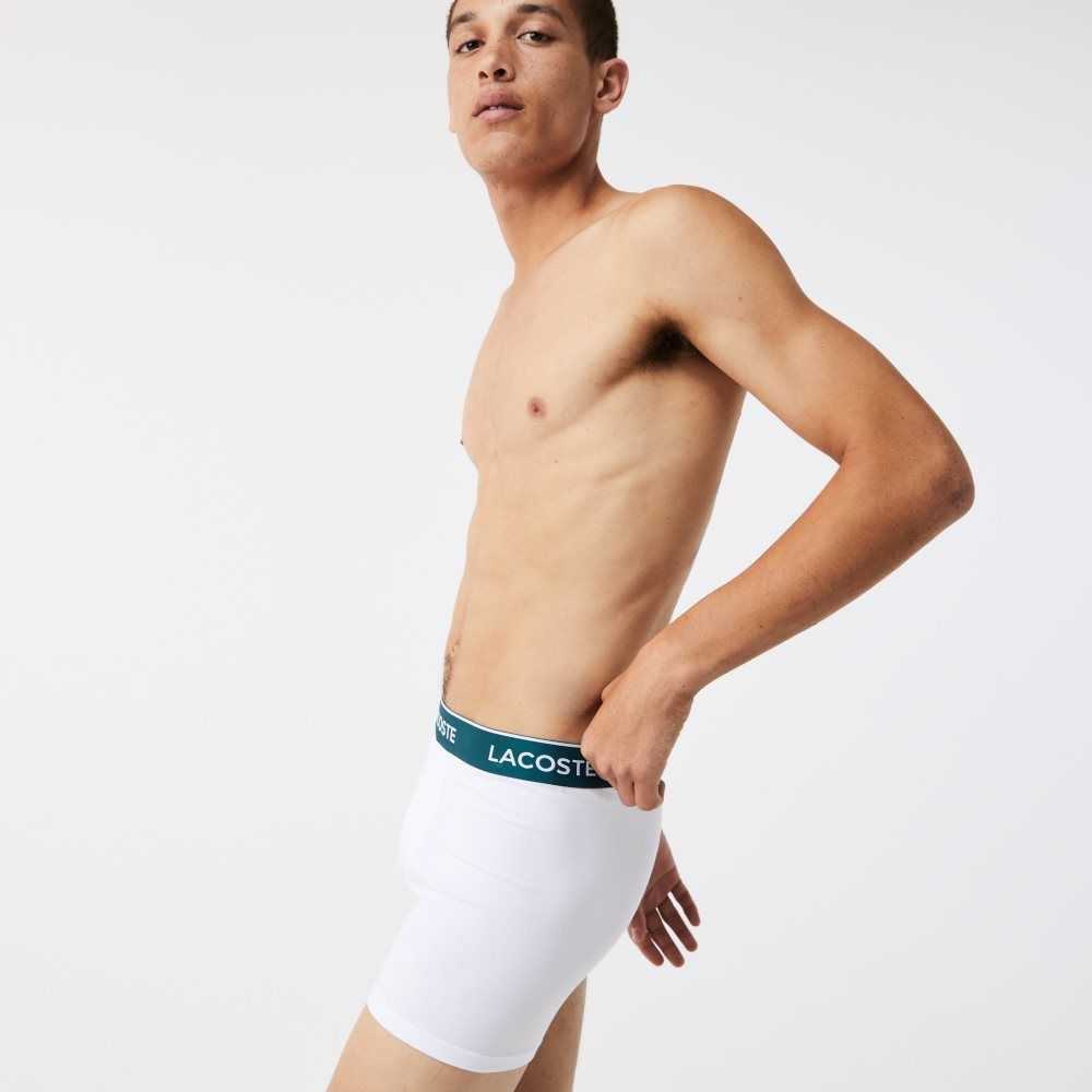 Lacoste Long Stretch Algodon Boxer Brief 3-Pack Negras Blancas Gris | 8130-CPDMK