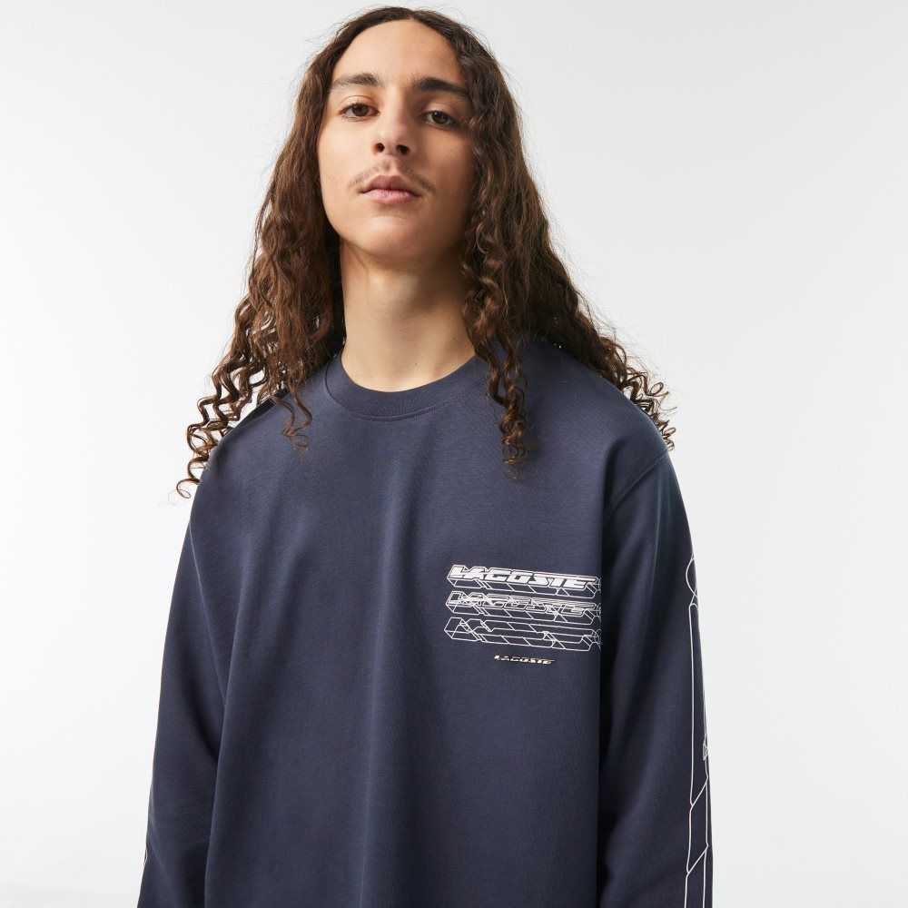 Lacoste Loose Fit Algodon Jersey Long Sleeve Azules | 2618-QPWUL