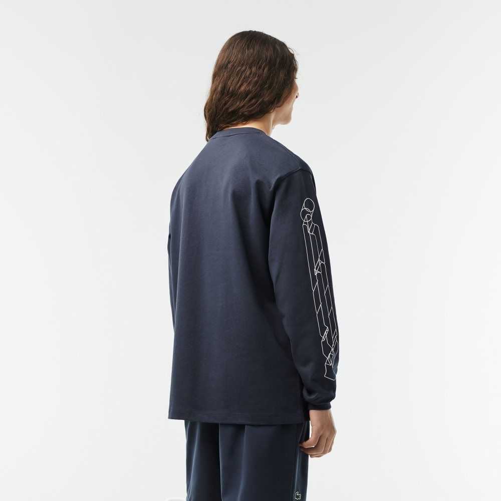 Lacoste Loose Fit Algodon Jersey Long Sleeve Azules | 2618-QPWUL