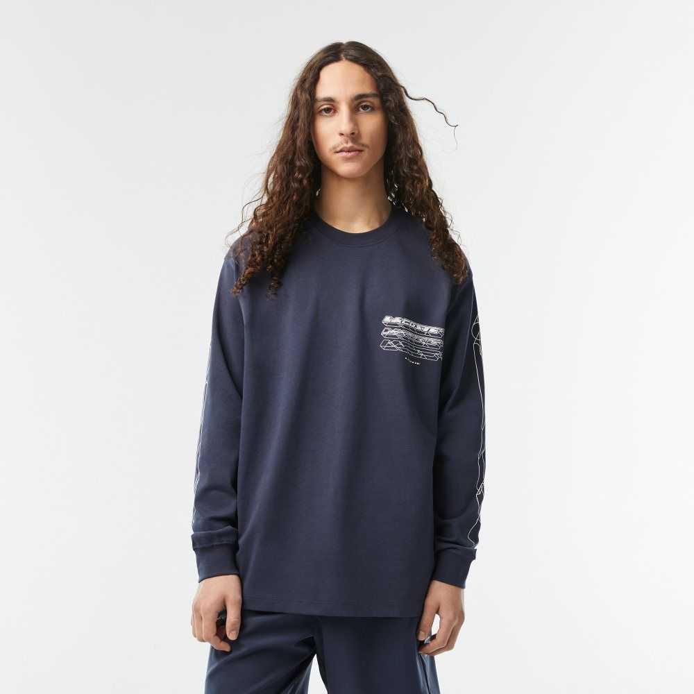 Lacoste Loose Fit Algodon Jersey Long Sleeve Azules | 2618-QPWUL