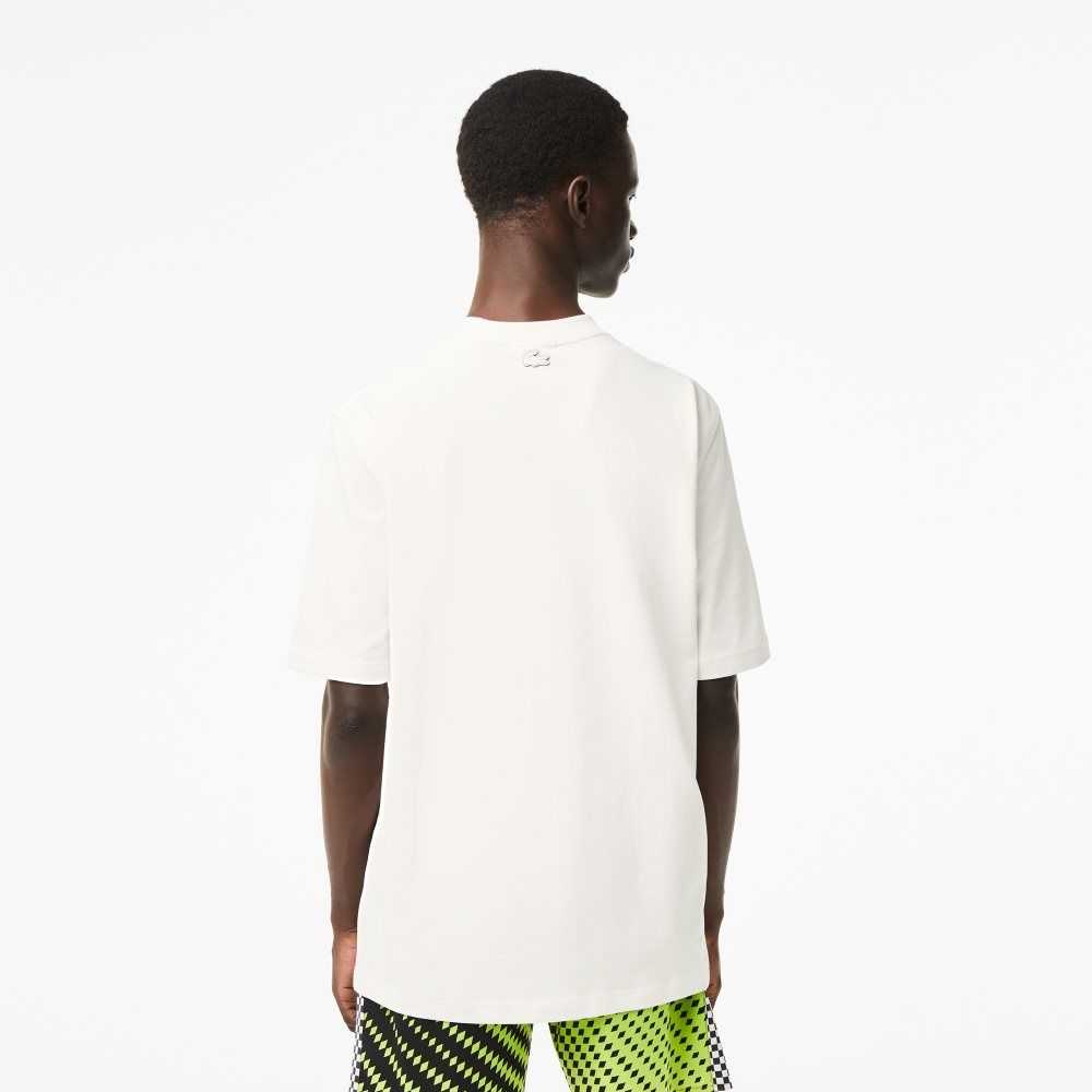 Lacoste Loose Fit Algodon Jersey Print Blancas | 7380-GPBCJ