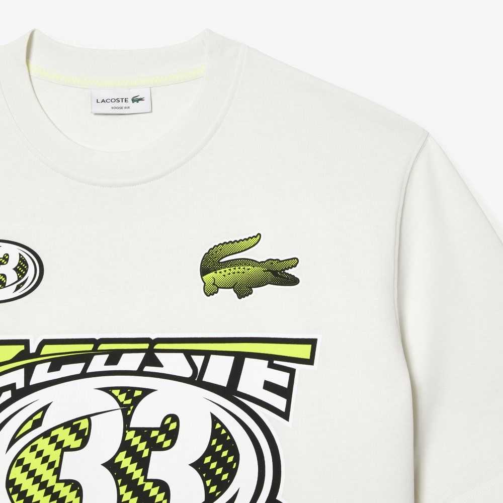 Lacoste Loose Fit Algodon Jersey Print Blancas | 7380-GPBCJ