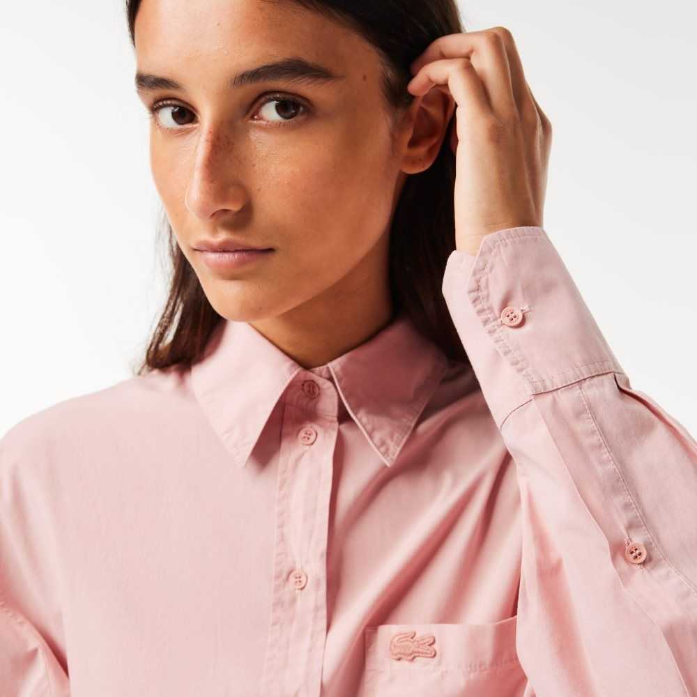 Lacoste Loose Fit Algodon Poplin Shirt Rosas | 7829-MONTQ