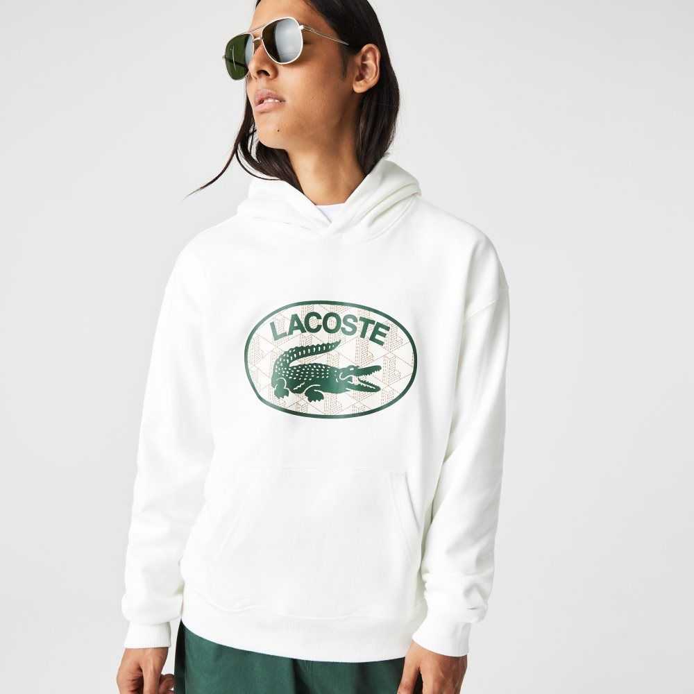 Lacoste Loose Fit Branded Monogram Encapuchado Blancas | 3810-PDYHV