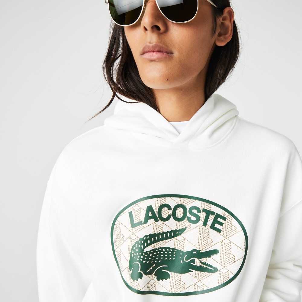 Lacoste Loose Fit Branded Monogram Encapuchado Blancas | 3810-PDYHV